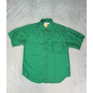 Protest Vintage 90s Silk Shirt Green Short Sleeve Button Down Womens L